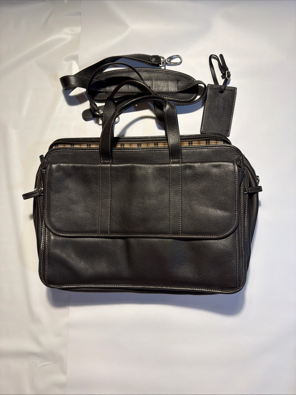 LEVENGER Bomber Leather Expandable Brief Case Messenger Travel Carry On Bag